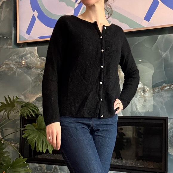 Sezane Black Cardigan with Pearl Buttons - Picture 3 of 5